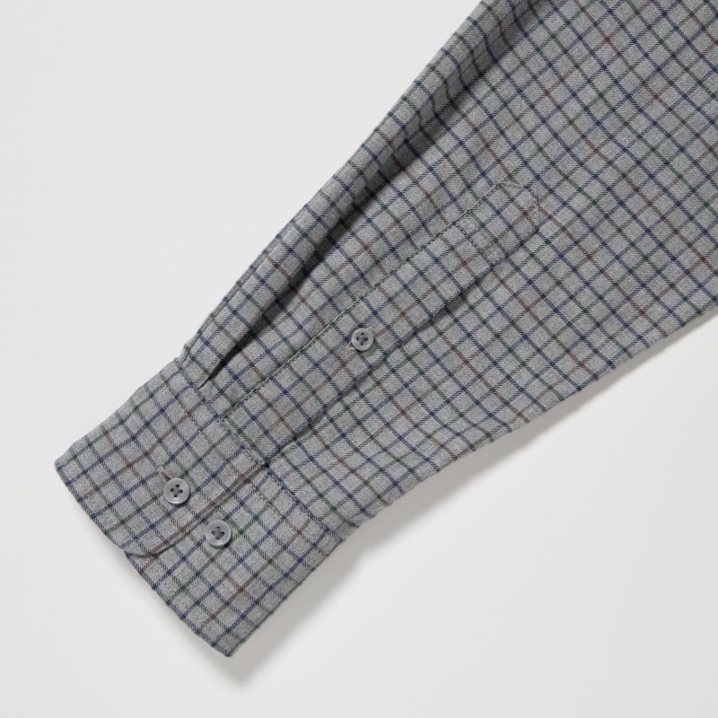 Grey Uniqlo Flannel Checked Long-sleeve Men Shirts | 2400815