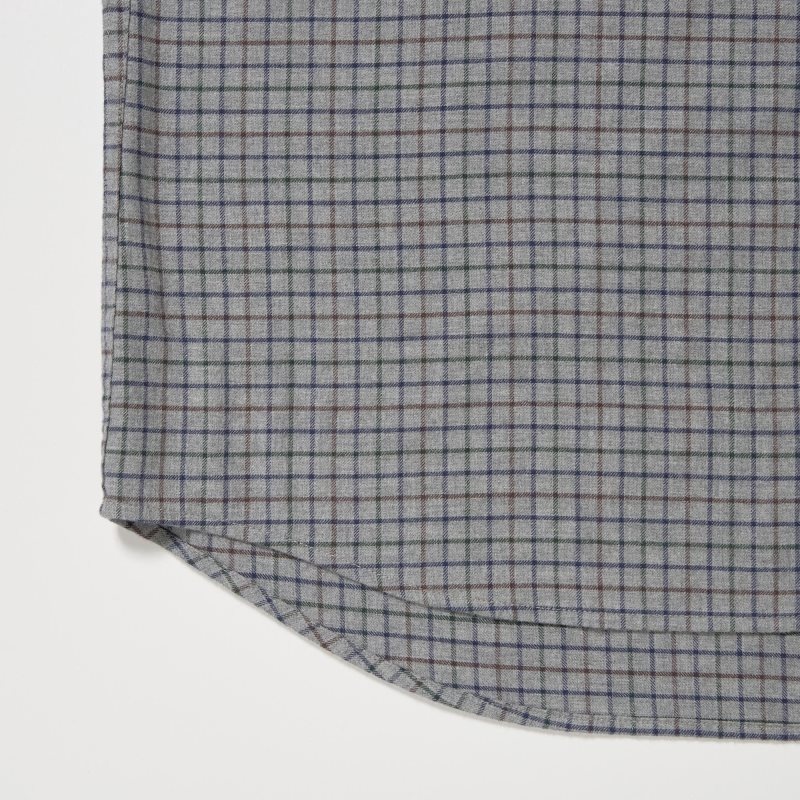 Grey Uniqlo Flannel Checked Long-sleeve Men Shirts | 2400815