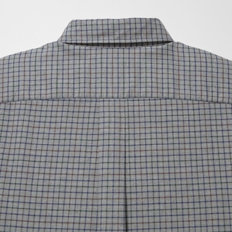 Grey Uniqlo Flannel Checked Long-sleeve Men Shirts | 2400815