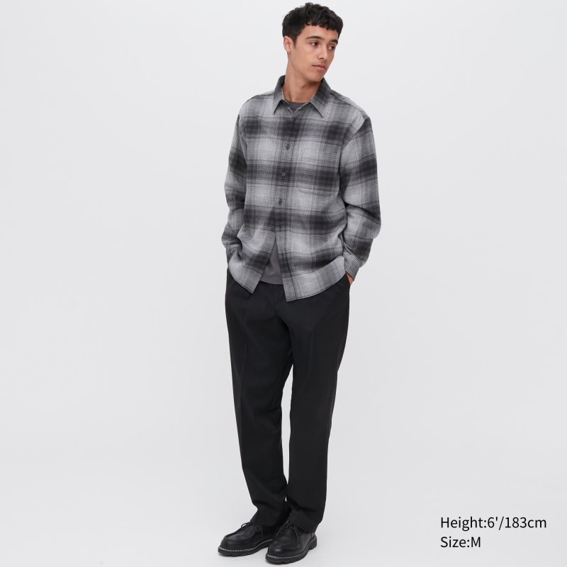 Grey Uniqlo Flannel Checked Long-sleeve Men Shirts | 2703043