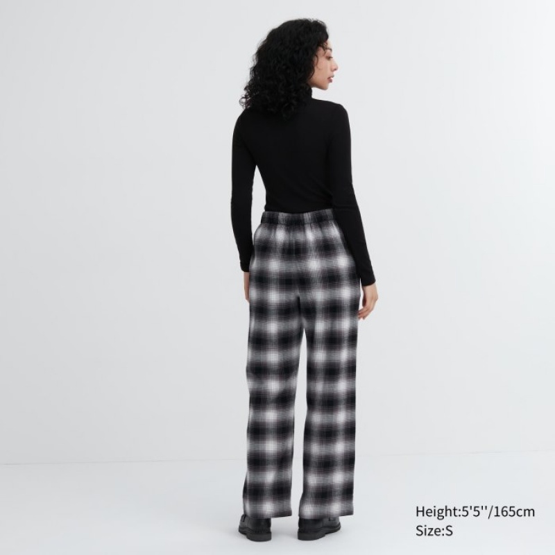 Grey Uniqlo Flannel Checked Lounge Women Pants | 5423571