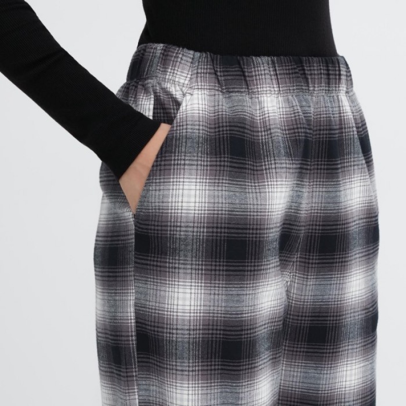 Grey Uniqlo Flannel Checked Lounge Women Pants | 5423571