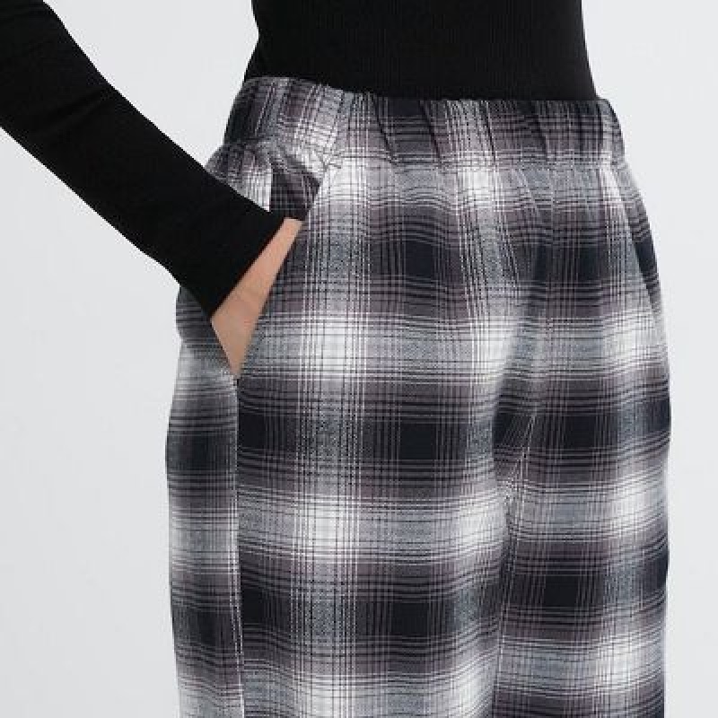 Grey Uniqlo Flannel Checked Women Pants | 5562