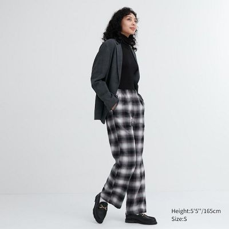 Grey Uniqlo Flannel Checked Women Pants | 5562