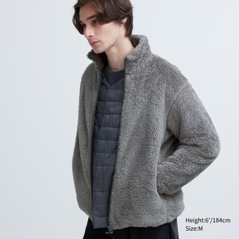 Grey Uniqlo Fluffy Yarn Fleece Full-Zip Men Jackets | 3841471
