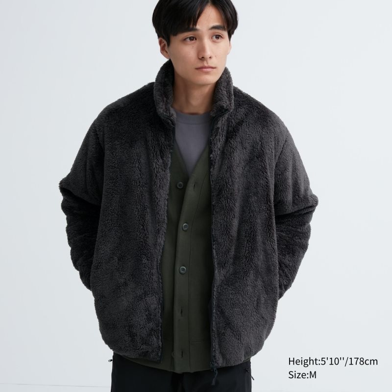 Grey Uniqlo Fluffy Yarn Fleece Full-Zip Men Jackets | 7727806