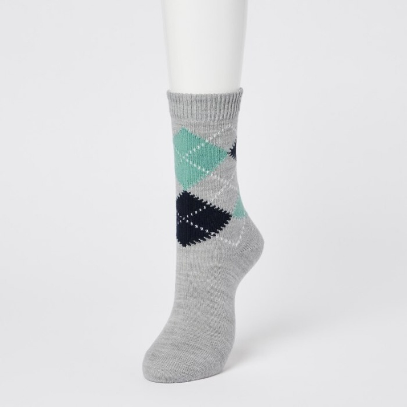 Grey Uniqlo HEATTECH Argyle Women Socks | 9379446