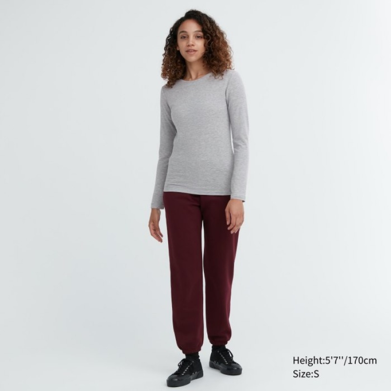 Grey Uniqlo HEATTECH Cotton Crew Neck Long-Sleeve Women T Shirts | 2722284