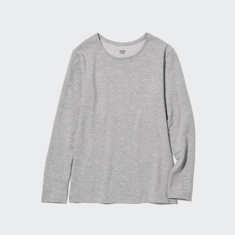 Grey Uniqlo HEATTECH Cotton Crew Neck Long-Sleeve Women T Shirts | 2722284