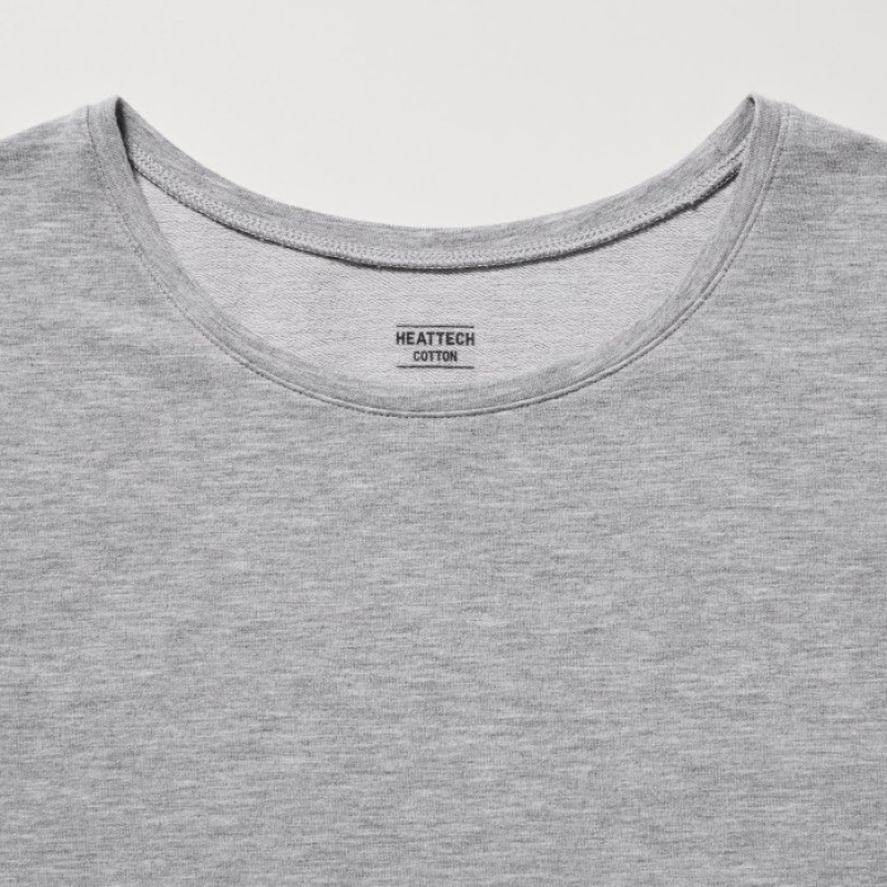 Grey Uniqlo HEATTECH Cotton Crew Neck Long-Sleeve Women T Shirts | 2722284