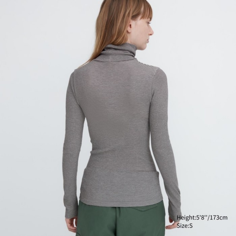 Grey Uniqlo HEATTECH Extra Warm Seamless Turtleneck Women T Shirts | 4590899