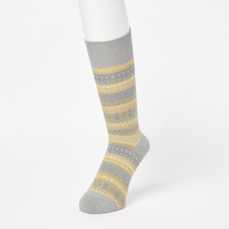 Grey Uniqlo HEATTECH Fair Isle Men Socks | 9667393
