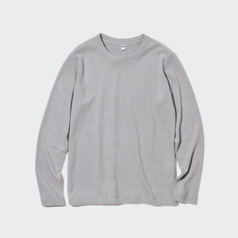 Grey Uniqlo HEATTECH Fleece Crew Neck Long-Sleeve Women T Shirts | 1506234