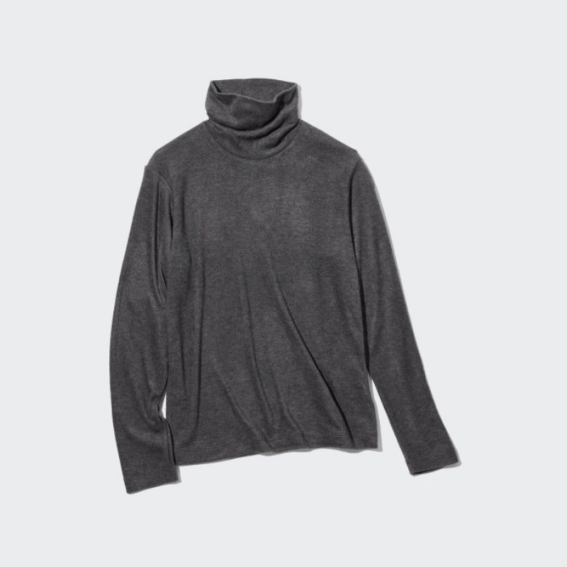 Grey Uniqlo HEATTECH Fleece Turtleneck Long-Sleeve Women T Shirts | 3518990
