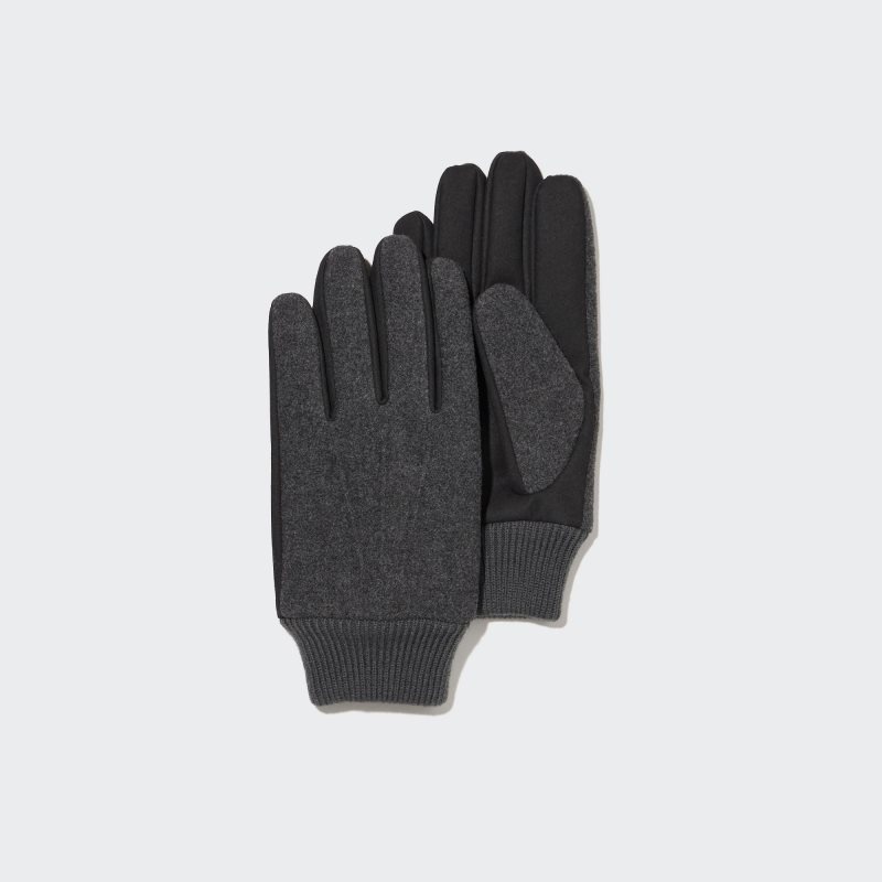 Grey Uniqlo HEATTECH Lined Faux Wool Men Gloves | 4150695