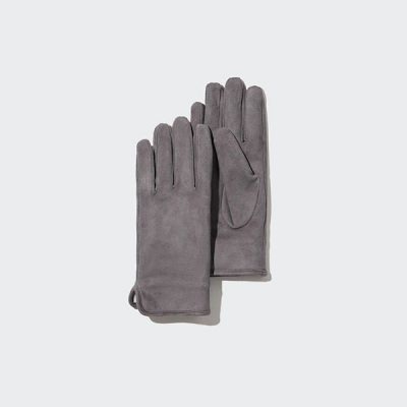 Grey Uniqlo HEATTECH Lining Faux Suede Women Gloves | 4155424