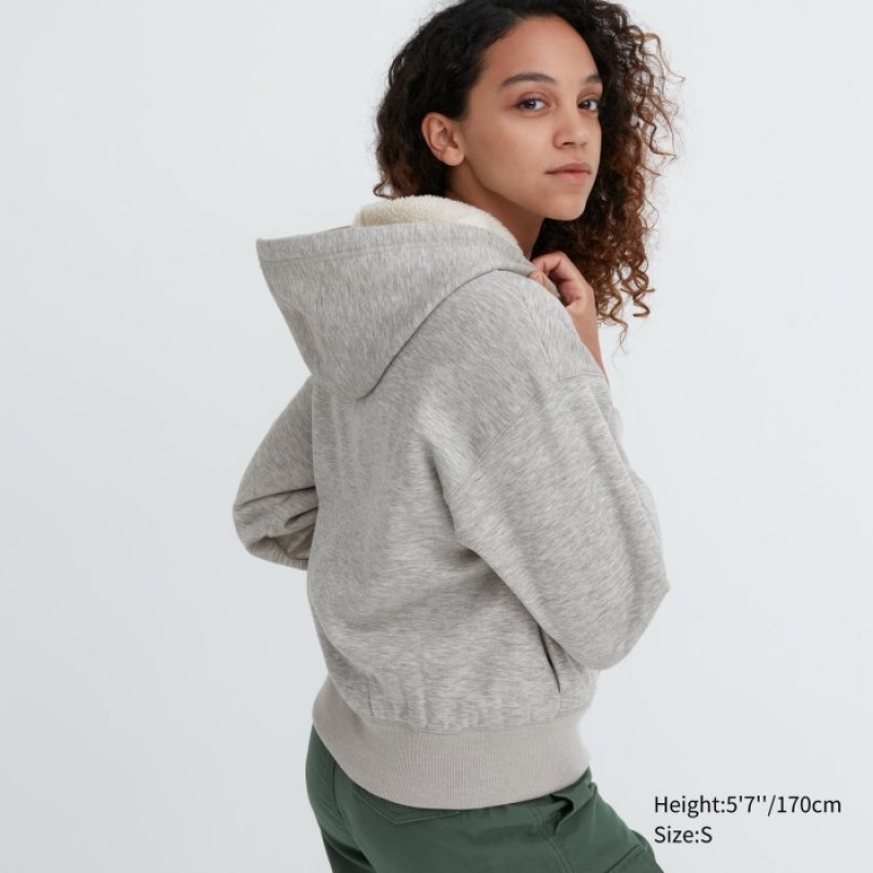 Grey Uniqlo HEATTECH Pile-Lined Sweat Full-Zip Women Hoodie | 1223704