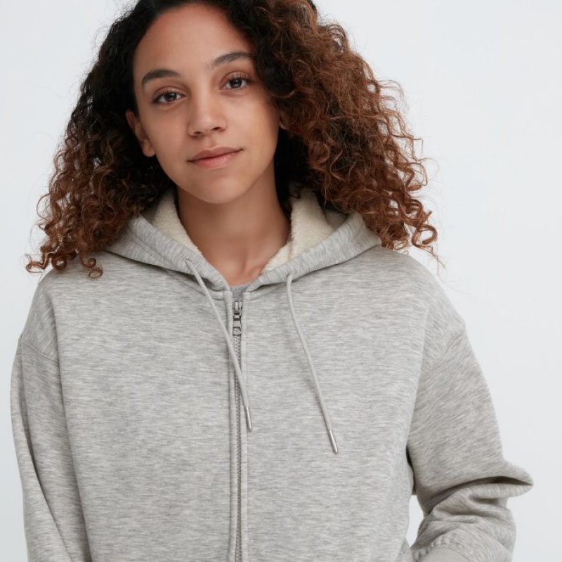 Grey Uniqlo HEATTECH Pile-Lined Sweat Full-Zip Women Hoodie | 1223704