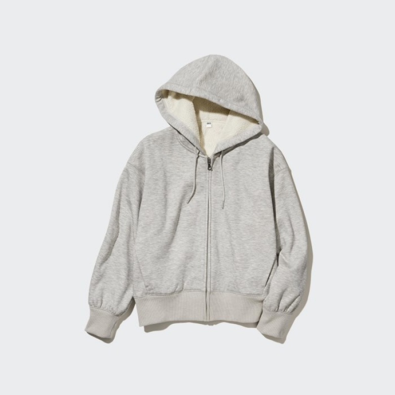 Grey Uniqlo HEATTECH Pile-Lined Sweat Full-Zip Women Hoodie | 1223704