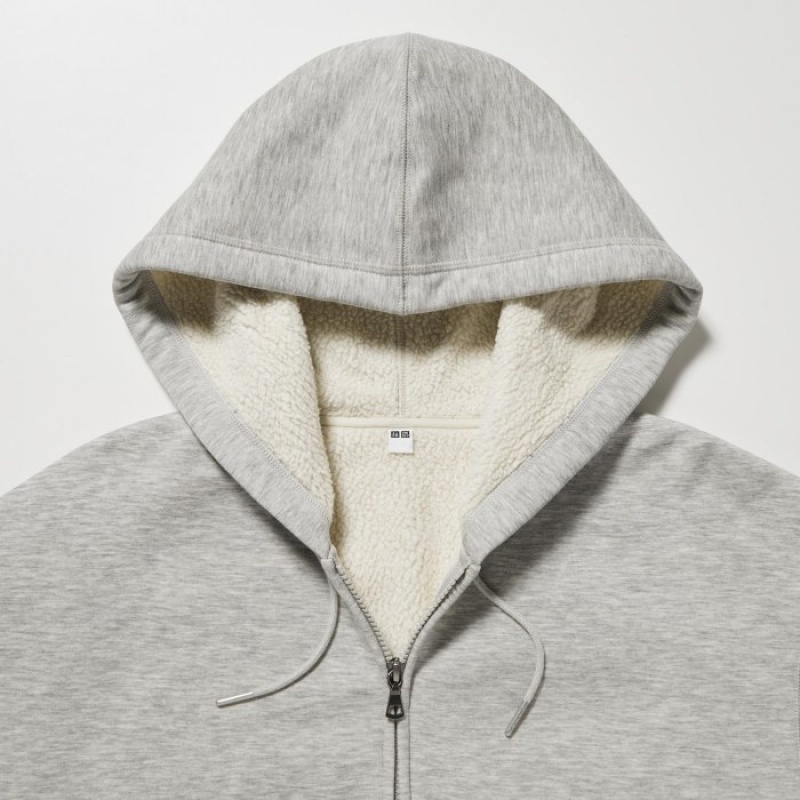 Grey Uniqlo HEATTECH Pile-Lined Sweat Full-Zip Women Hoodie | 1223704