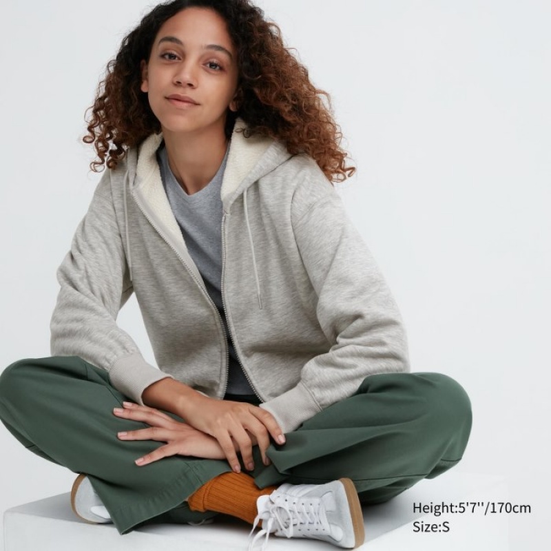 Grey Uniqlo HEATTECH Pile-Lined Sweat Full-Zip Women Hoodie | 1223704