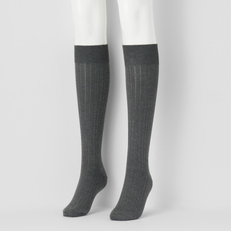 Grey Uniqlo HEATTECH Ribbed Knee-High Women Socks | 6159676