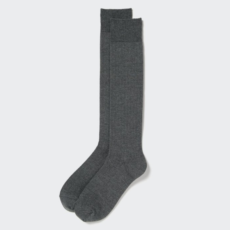 Grey Uniqlo HEATTECH Ribbed Knee-High Women Socks | 6159676