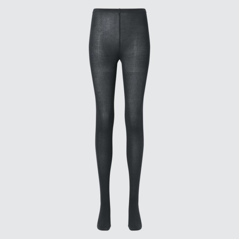 Grey Uniqlo HEATTECH Ribbed Knitted Women Tight | 5636287