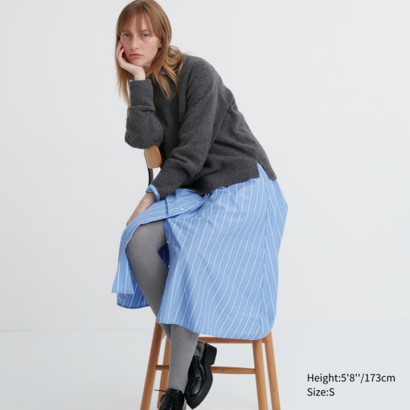 Grey Uniqlo HEATTECH Ribbed Knitted Women Tight | 6059046