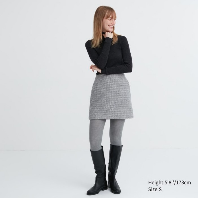 Grey Uniqlo HEATTECH Ribbed Knitted Women Tight | 6059046
