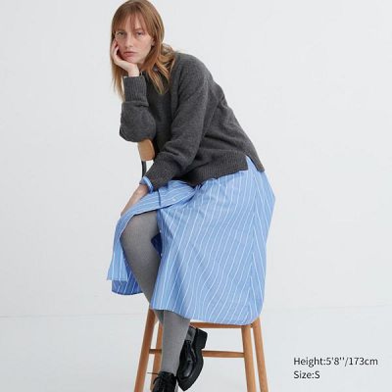 Grey Uniqlo HEATTECH Ribbed Knitted Women Tight | 2227702