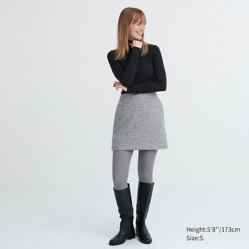 Grey Uniqlo HEATTECH Ribbed Knitted Women Tight | 2227702