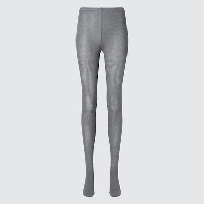 Grey Uniqlo HEATTECH Ribbed Knitted Women Tight | 2227702