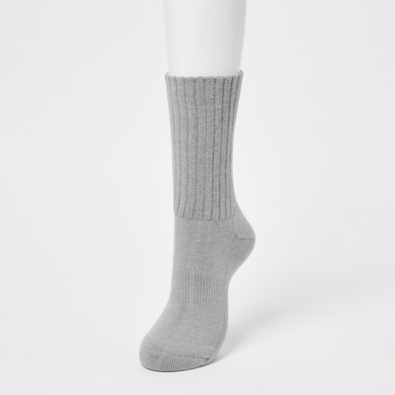 Grey Uniqlo HEATTECH Ribbed Pile-Lined Women Socks | 5067469