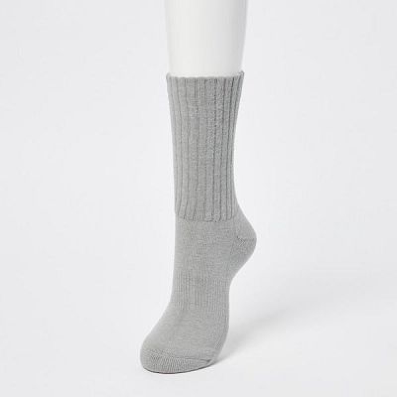 Grey Uniqlo HEATTECH Ribbed Pile Women Socks | 4782035