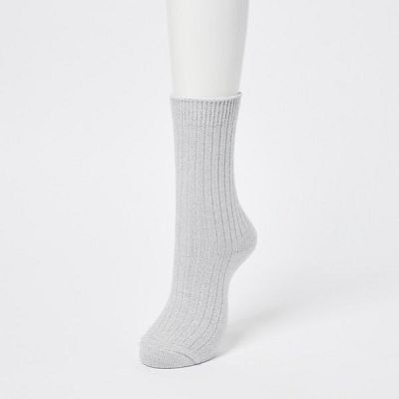 Grey Uniqlo HEATTECH Ribbed Women Socks | 7482231