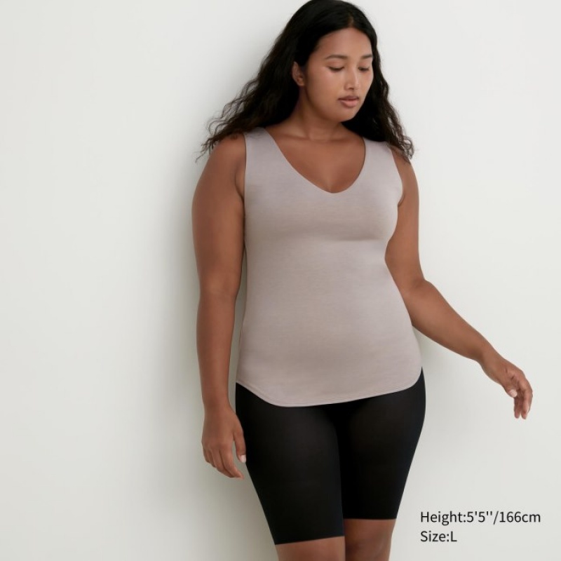 Grey Uniqlo HEATTECH Sleeveless Silk Blend Women Tank Top | 3680218