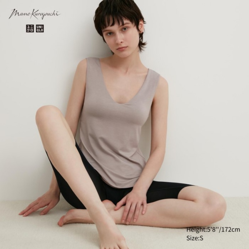Grey Uniqlo HEATTECH Sleeveless Silk Blend Women Tank Top | 3680218