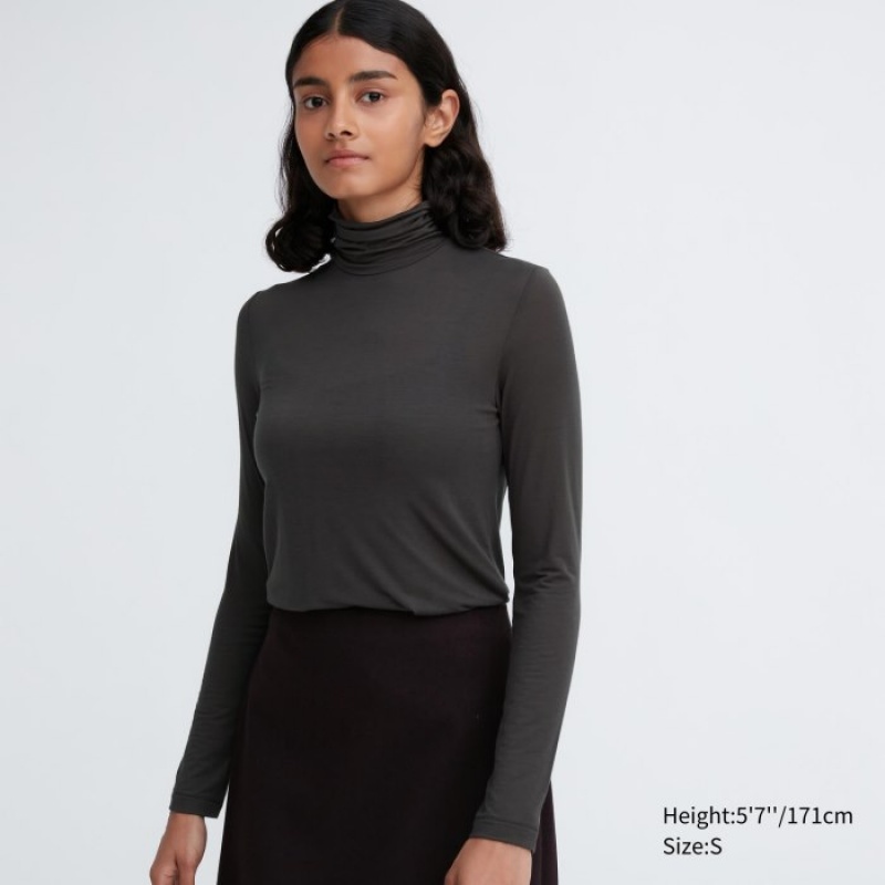 Grey Uniqlo HEATTECH Ultra Light Turtleneck Long-Sleeve Women T Shirts | 4407274