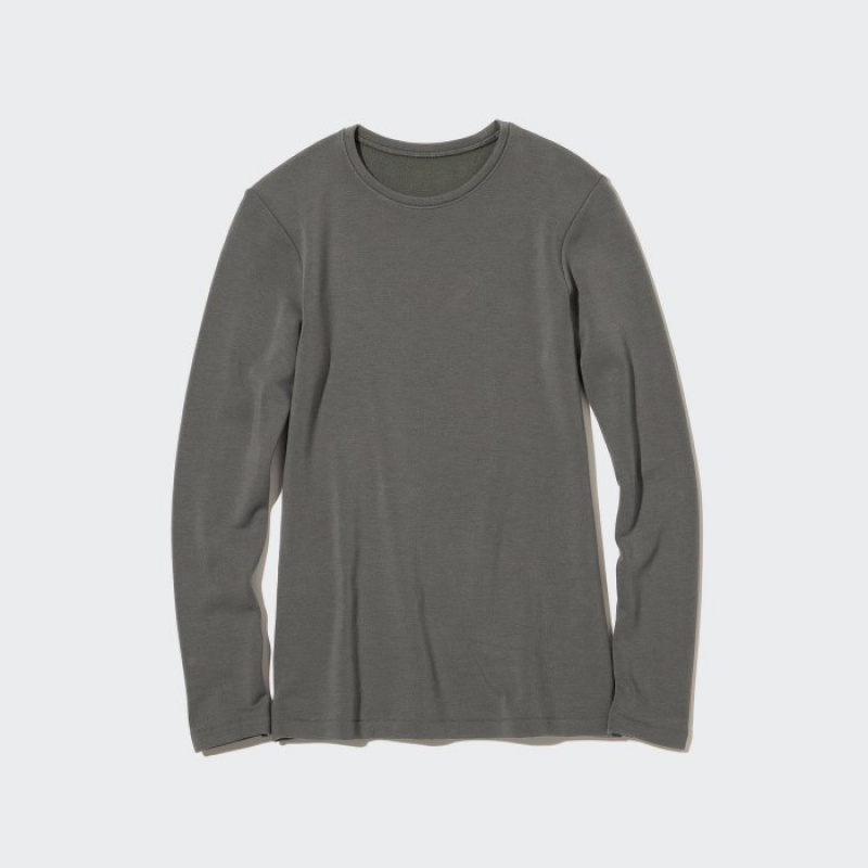 Grey Uniqlo HEATTECH Ultra Warm Crew Neck Long-Sleeve Women T Shirts | 1468591