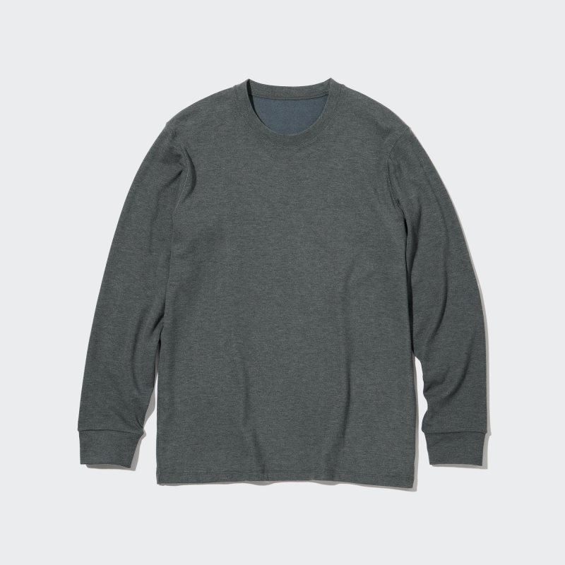 Grey Uniqlo HEATTECH Ultra Warm Crew Neck Long-Sleeve Men T Shirts | 9881483