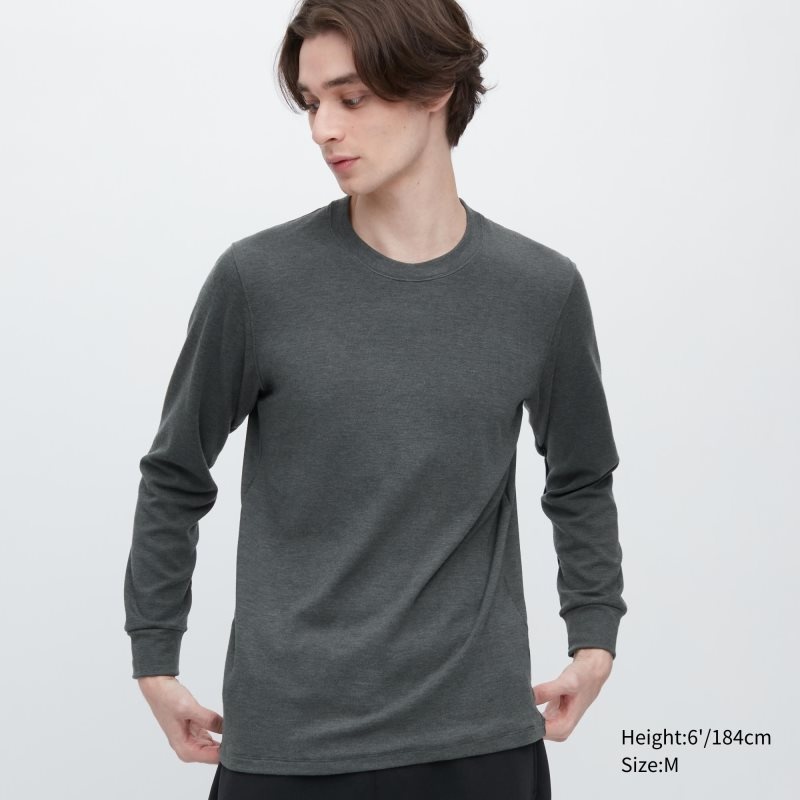 Grey Uniqlo HEATTECH Ultra Warm Crew Neck Long-Sleeve Men T Shirts | 9881483