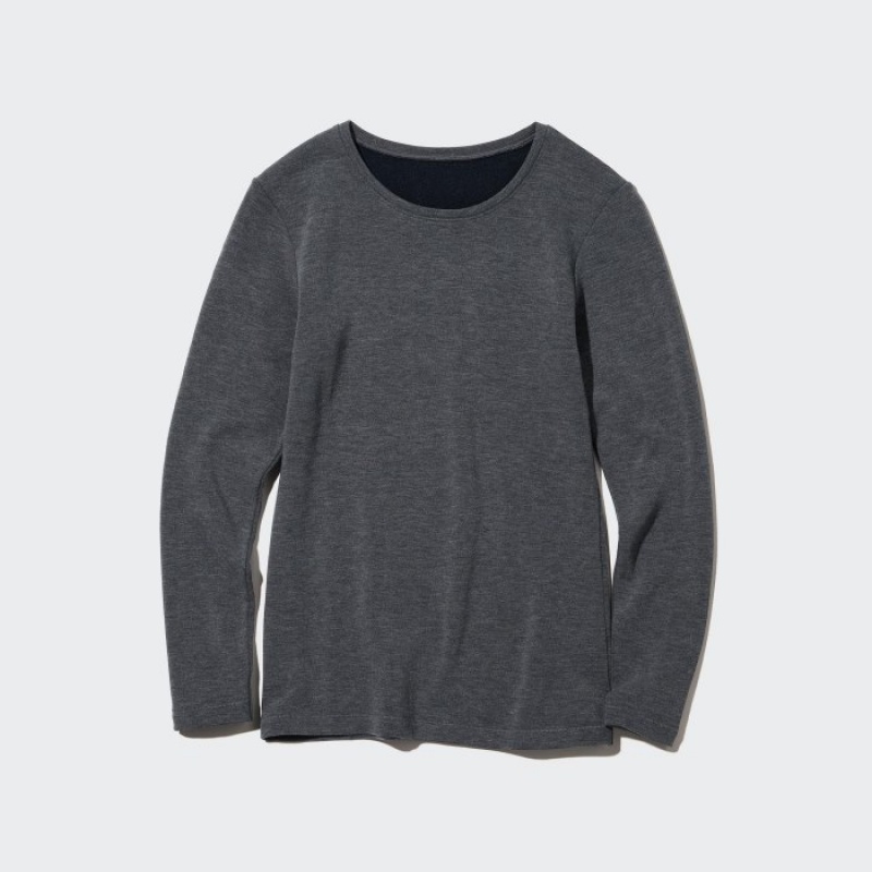 Grey Uniqlo HEATTECH Ultra Warm Crew Neck Long-Sleeve Women T Shirts | 592095