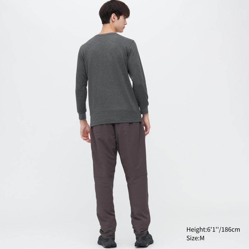 Grey Uniqlo Heattech Cotton Waffle Crew Neck Long-sleeve Extra Warm Men T Shirts | 7297973