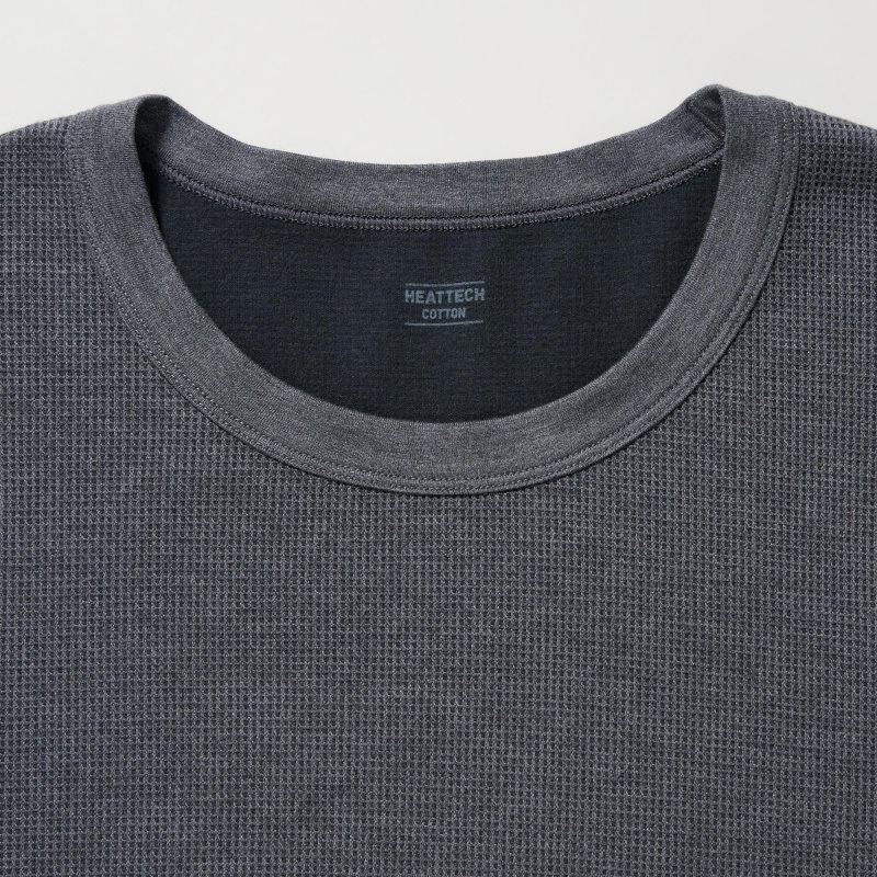 Grey Uniqlo Heattech Cotton Waffle Crew Neck Long-sleeve Extra Warm Men T Shirts | 7297973