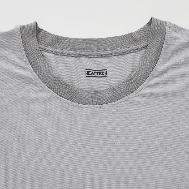 Grey Uniqlo Heattech Crew Neck Long Sleeve Men T Shirts | 8283739