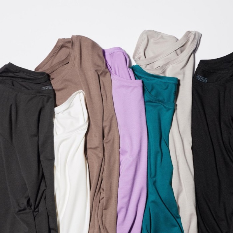 Grey Uniqlo Heattech Crew Neck Long-sleeve Women T Shirts | 2660646