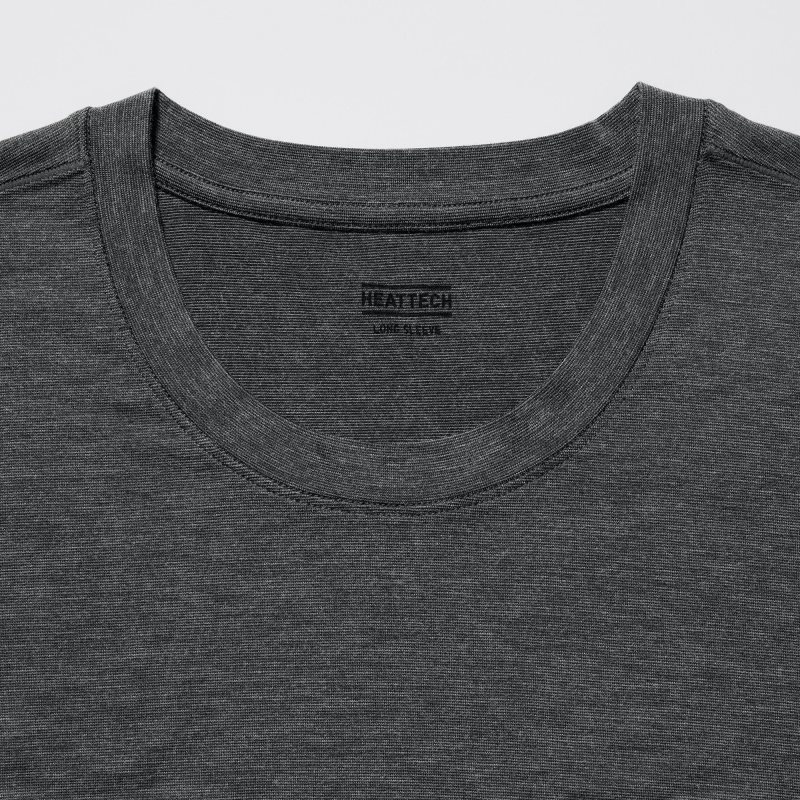 Grey Uniqlo Heattech Crew Neck Long-sleeve Men T Shirts | 7250486