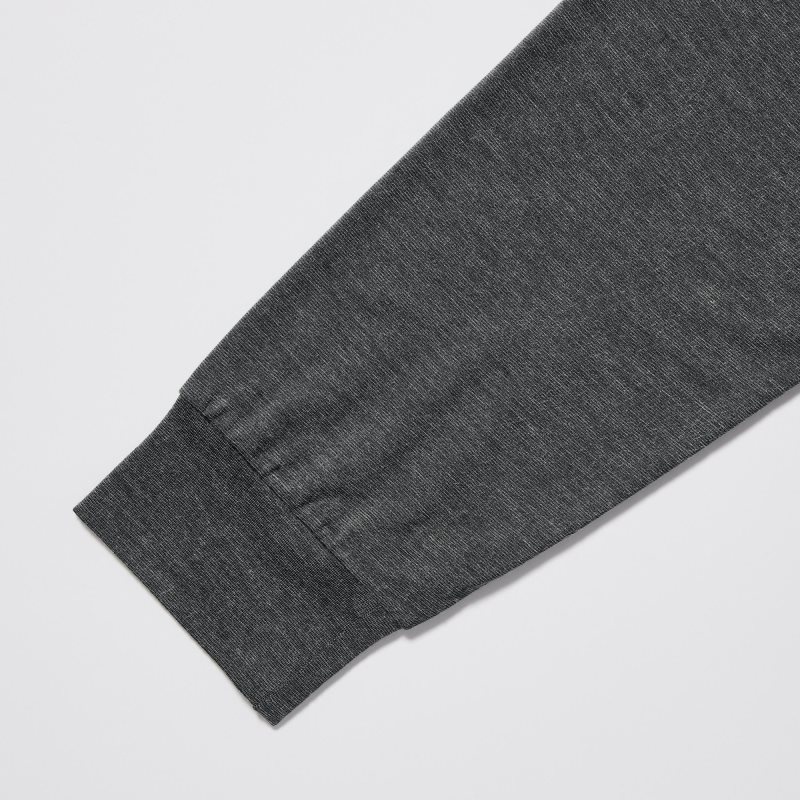 Grey Uniqlo Heattech Crew Neck Long-sleeve Men T Shirts | 7250486