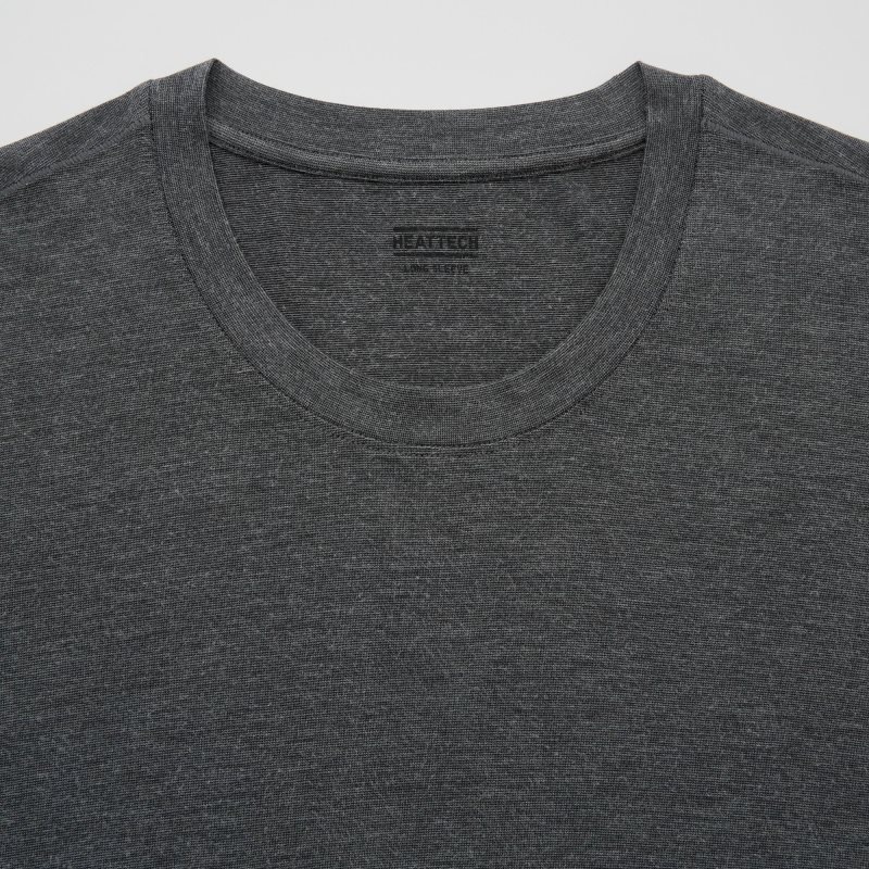 Grey Uniqlo Heattech Crew Neck Long-sleeve Men T Shirts | 5172388